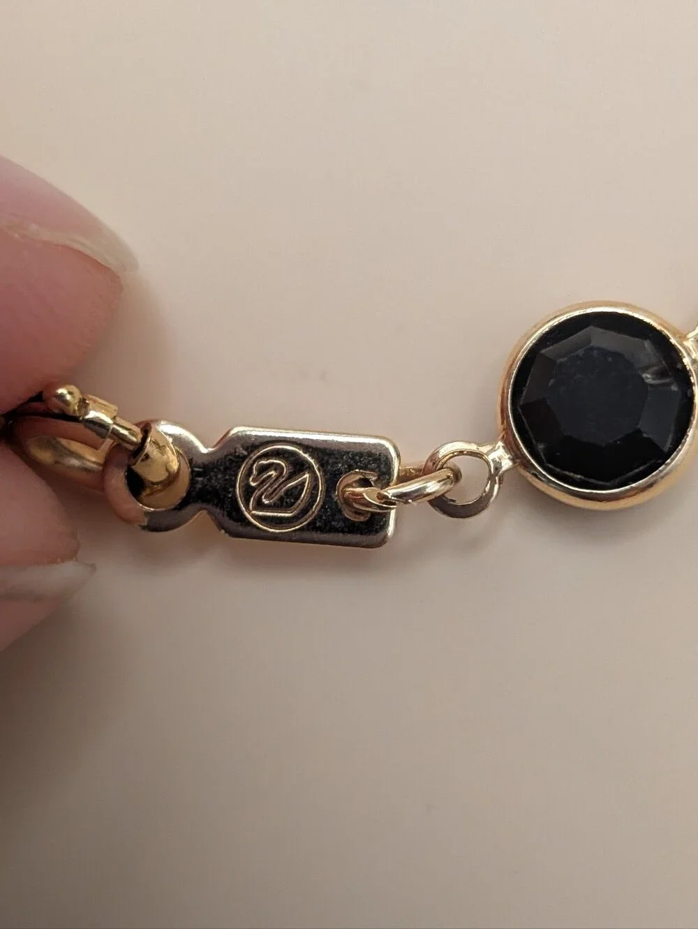 Swarovski Crystal Bezel Chain Bracelet Black and Clear Stones Adjustable Size